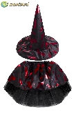 SET GONNA E CAPPELLO HALLOWEEN STREGA ROSSA BAMBINA